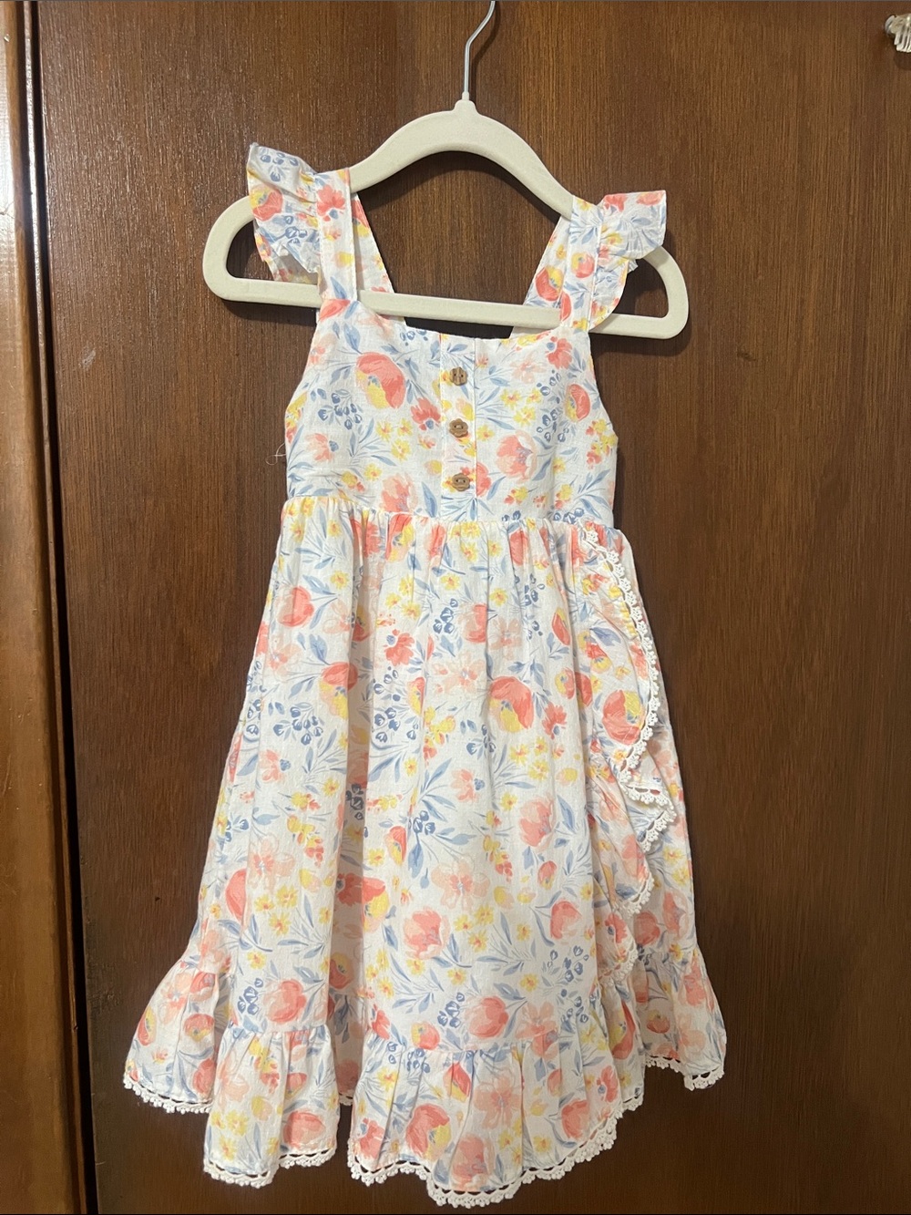 Tommy Bahama White Floral Ruffle Strap Dress with Coral & Yellow